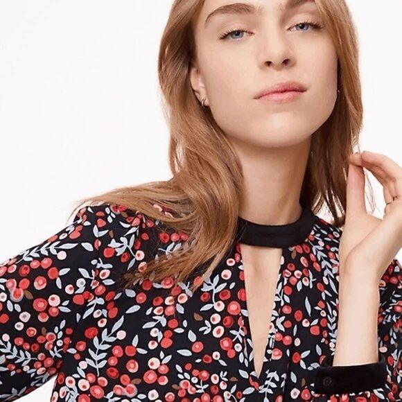 LOFT Berry Velvet Trim Floral Cutout Shift  Dress Size Small EUC M397 - Picture 5 of 12